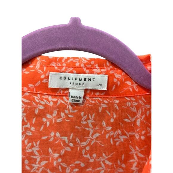 NWT Equipment Femme Women's Orange 100% Silk Button Down Shirt Top Size Large - Picture 6 of 7